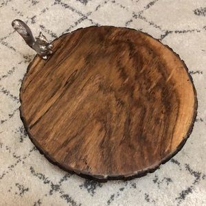Wooden Serving Display Piece w/Silver Squirrel